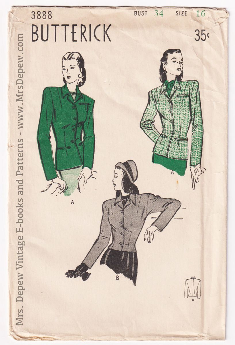 Original Vintage Sewing Pattern 1940s Ladies' Tailored Jackets